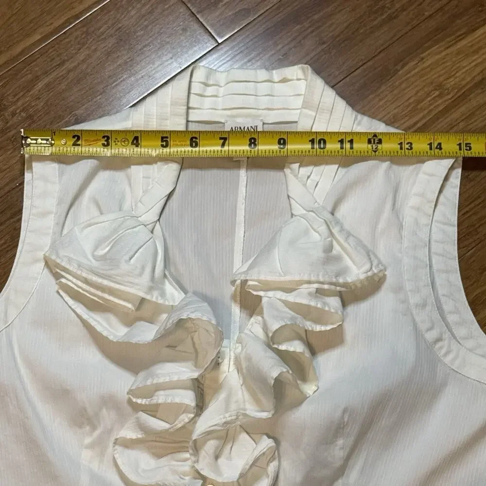 VTG ARMANI COLLEZIONI Women’s Sleeveless Ruffle Casual Formal Cream Shirt 10 - Picture 6 of 13